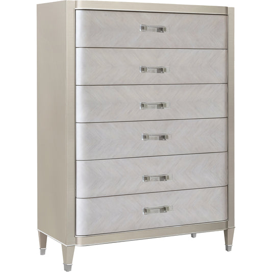 Zoey Chest by Pulaski Furniture in champagne. Made from poplar wood, mdf, primavera veneers in a modern style.