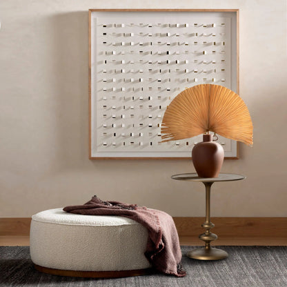 Marlow Matchstick Pedestal Table by Four Hands in matte brass. Made from aluminum in a modern style.