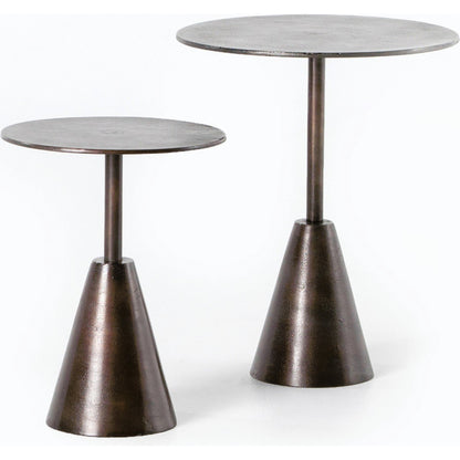 Frisco End Tables (Set of 2) by Four Hands in antique rust. Made from aluminum, engineered hardwood in a modern style.