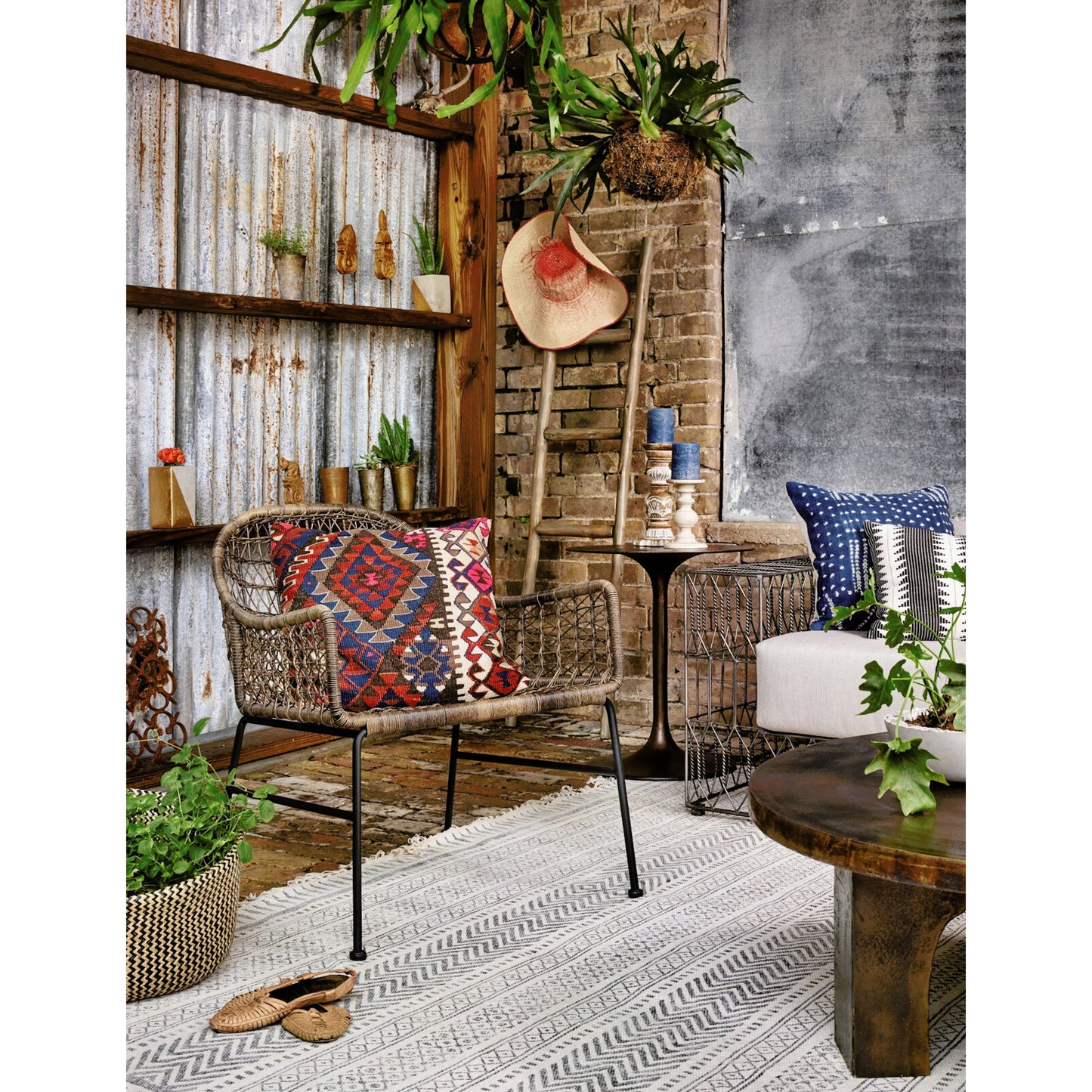 021 S-279262 | Lifestyle | Cruz Coffee Table by Four Hands in antique rust. Made from aluminum in a eclectic & global style.
