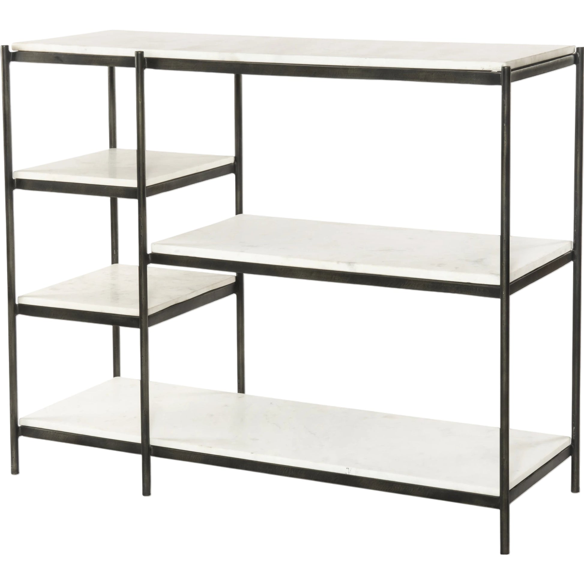 Lily Console by Four Hands in hammered gray w, clear powder coat, polished white marble. Made from solid marble, iron in a modern style.