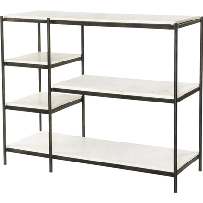 Lily Console by Four Hands in hammered gray w, clear powder coat, polished white marble. Made from solid marble, iron in a modern style.