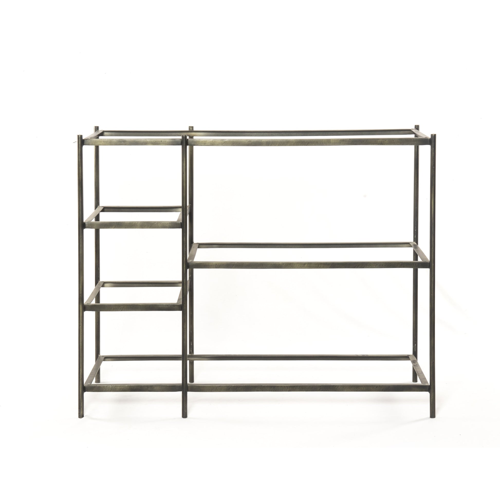 Lily Console by Four Hands in hammered gray w, clear powder coat, polished white marble. Made from solid marble, iron in a modern style.