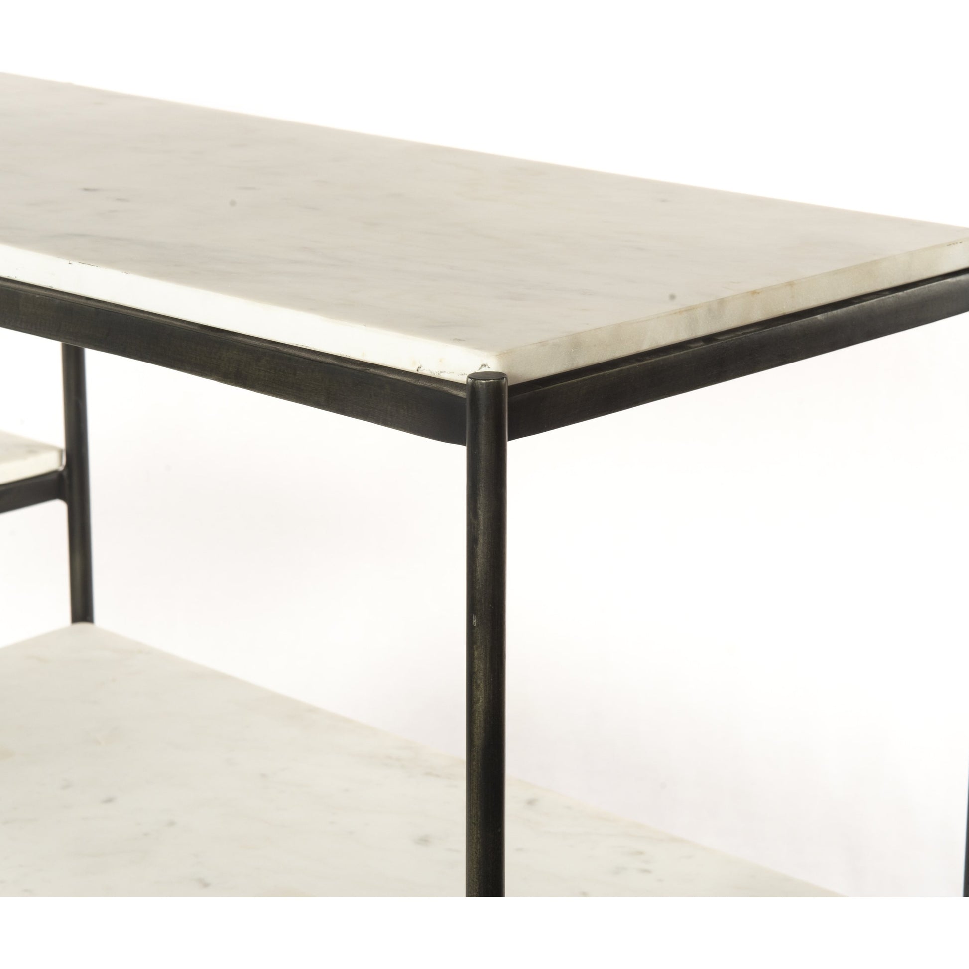 Lily Console by Four Hands in hammered gray w, clear powder coat, polished white marble. Made from solid marble, iron in a modern style.