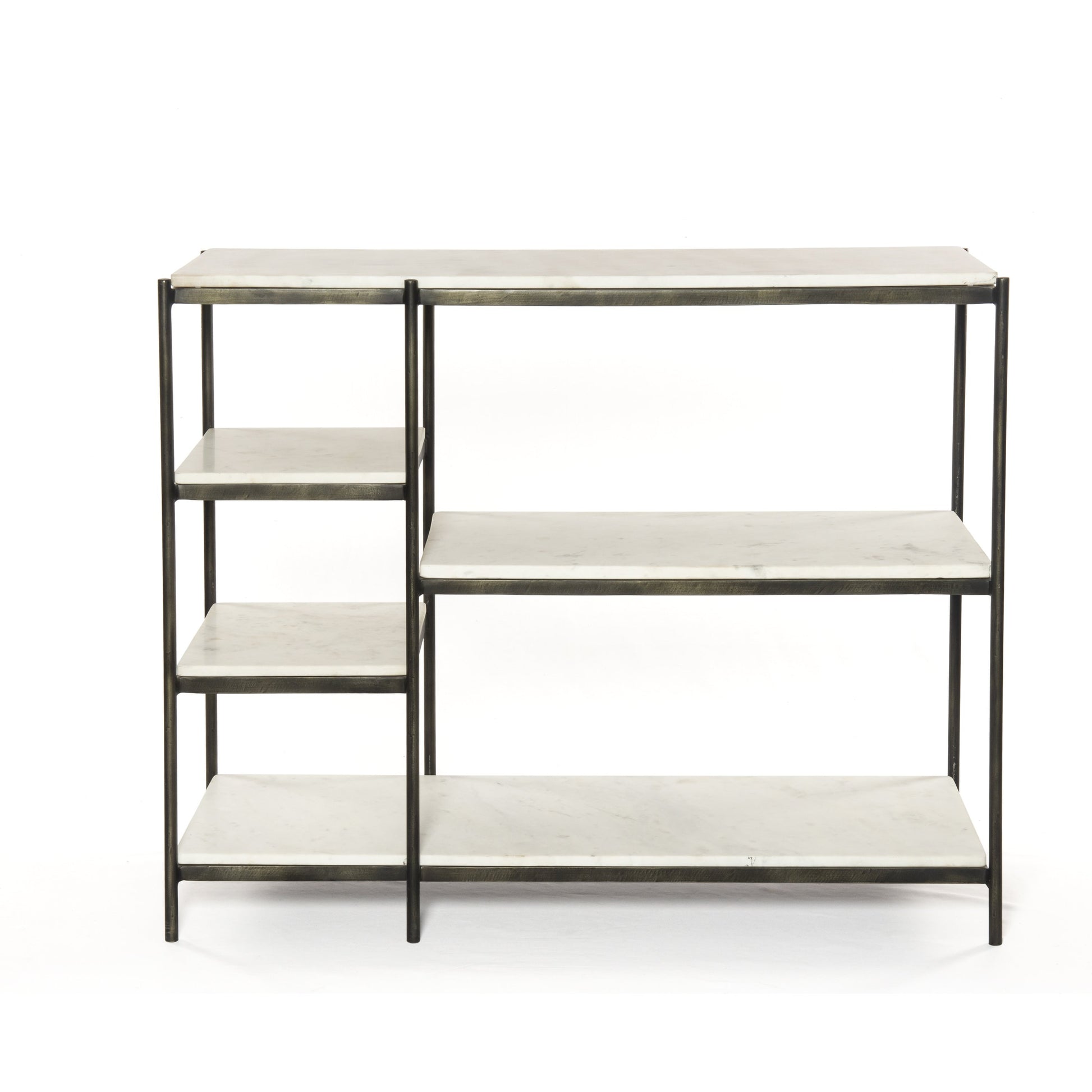 Lily Console by Four Hands in hammered gray w, clear powder coat, polished white marble. Made from solid marble, iron in a modern style.