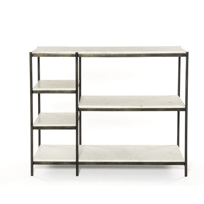 Lily Console by Four Hands in hammered gray w, clear powder coat, polished white marble. Made from solid marble, iron in a modern style.