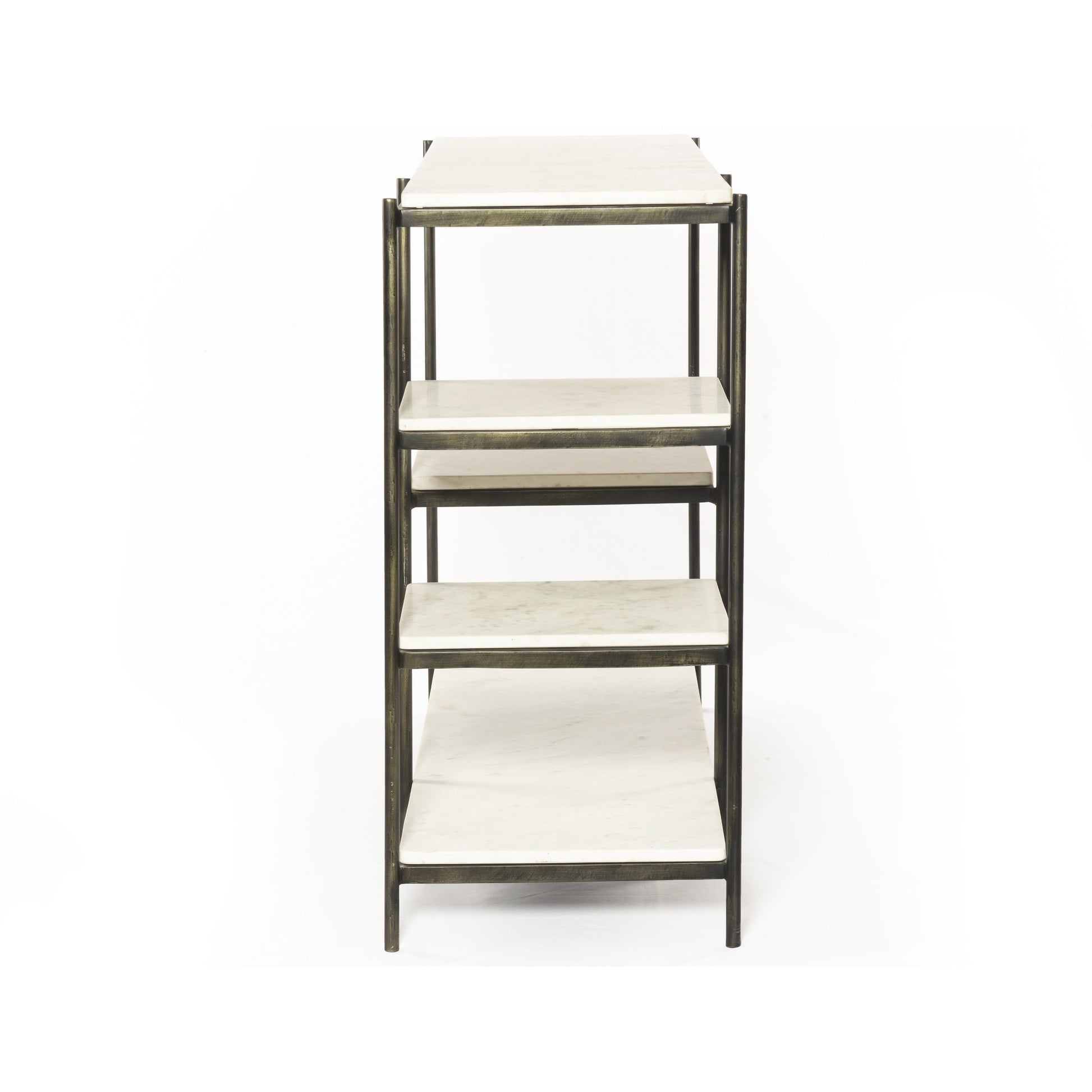 Lily Console by Four Hands in hammered gray w, clear powder coat, polished white marble. Made from solid marble, iron in a modern style.