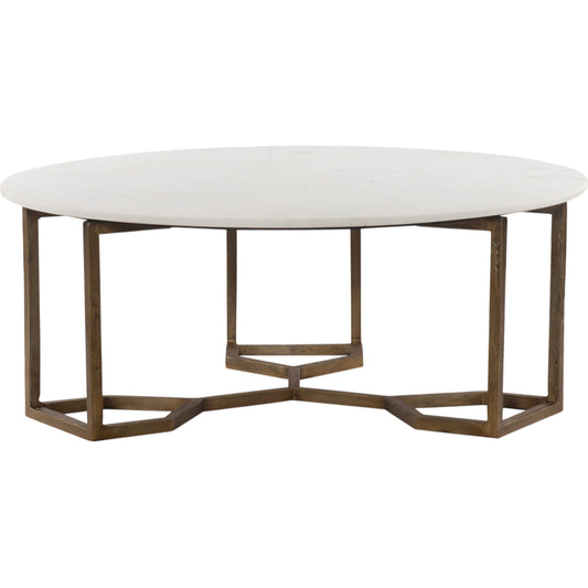 001 SR-369151 | Primary Silo | Naomi Coffee Table by Four Hands in raw brass, polished white marble. Made from solid marble, aluminum, engineered hardwood in a modern style.