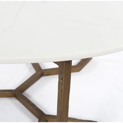 Naomi Coffee Table by Four Hands in raw brass, polished white marble. Made from solid marble, aluminum, engineered hardwood in a modern style.