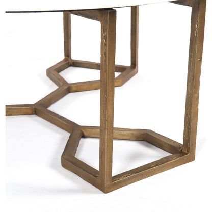 Naomi Coffee Table by Four Hands in raw brass, polished white marble. Made from solid marble, aluminum, engineered hardwood in a modern style.