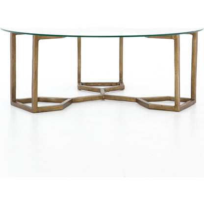 Naomi Coffee Table by Four Hands in raw brass, polished white marble. Made from solid marble, aluminum, engineered hardwood in a modern style.