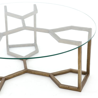 Naomi Coffee Table by Four Hands in raw brass, polished white marble. Made from solid marble, aluminum, engineered hardwood in a modern style.