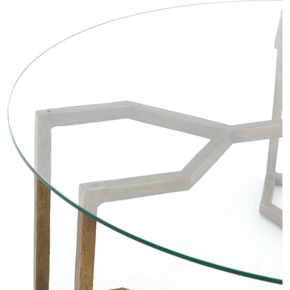Naomi Coffee Table by Four Hands in raw brass, polished white marble. Made from solid marble, aluminum, engineered hardwood in a modern style.