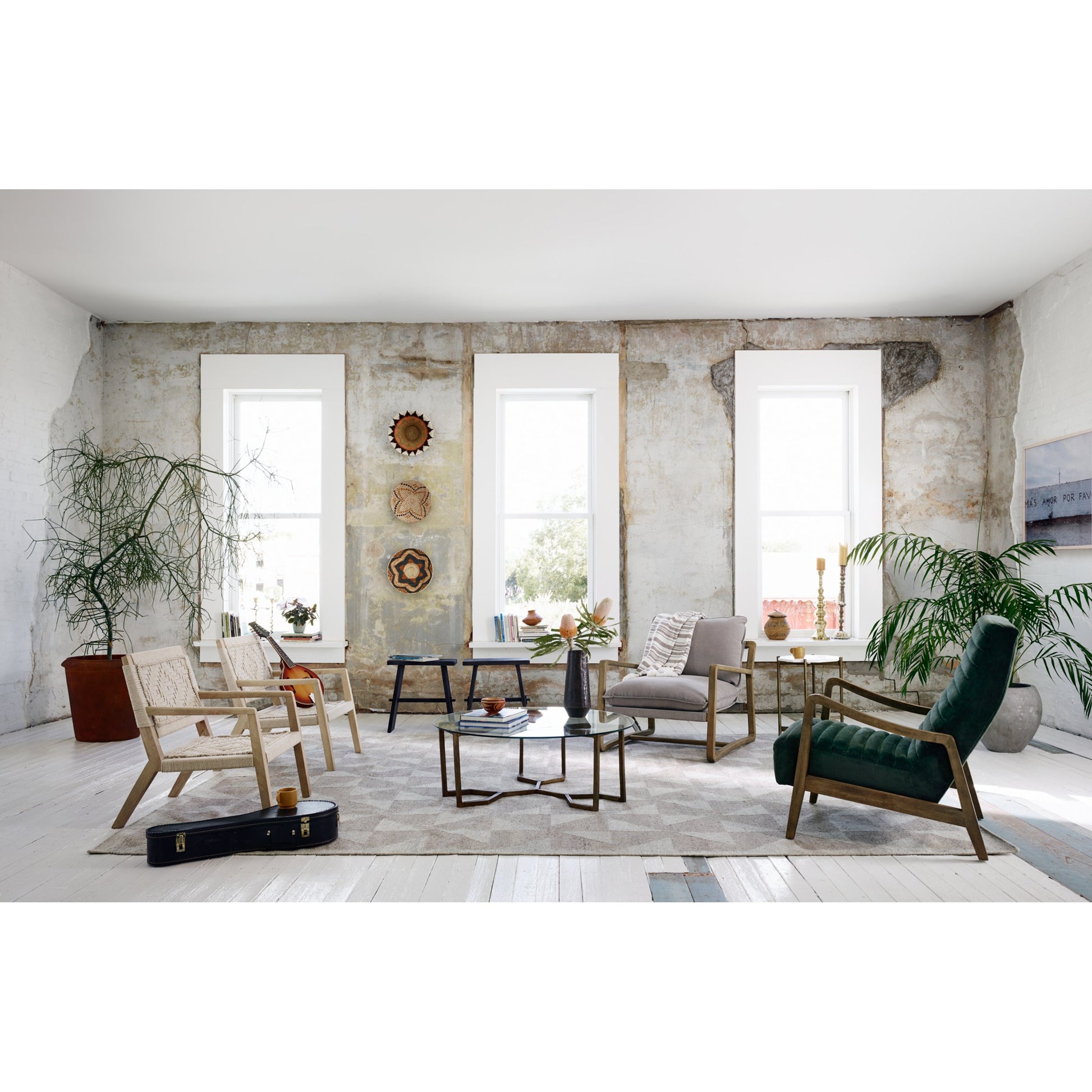 Naomi Coffee Table by Four Hands in raw brass, polished white marble. Made from solid marble, aluminum, engineered hardwood in a modern style.