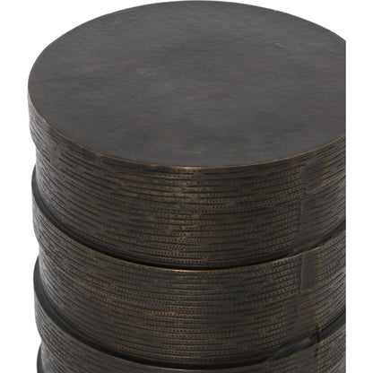 Trello Drum End Table by Four Hands in textured brass. Made from aluminum in a modern style.