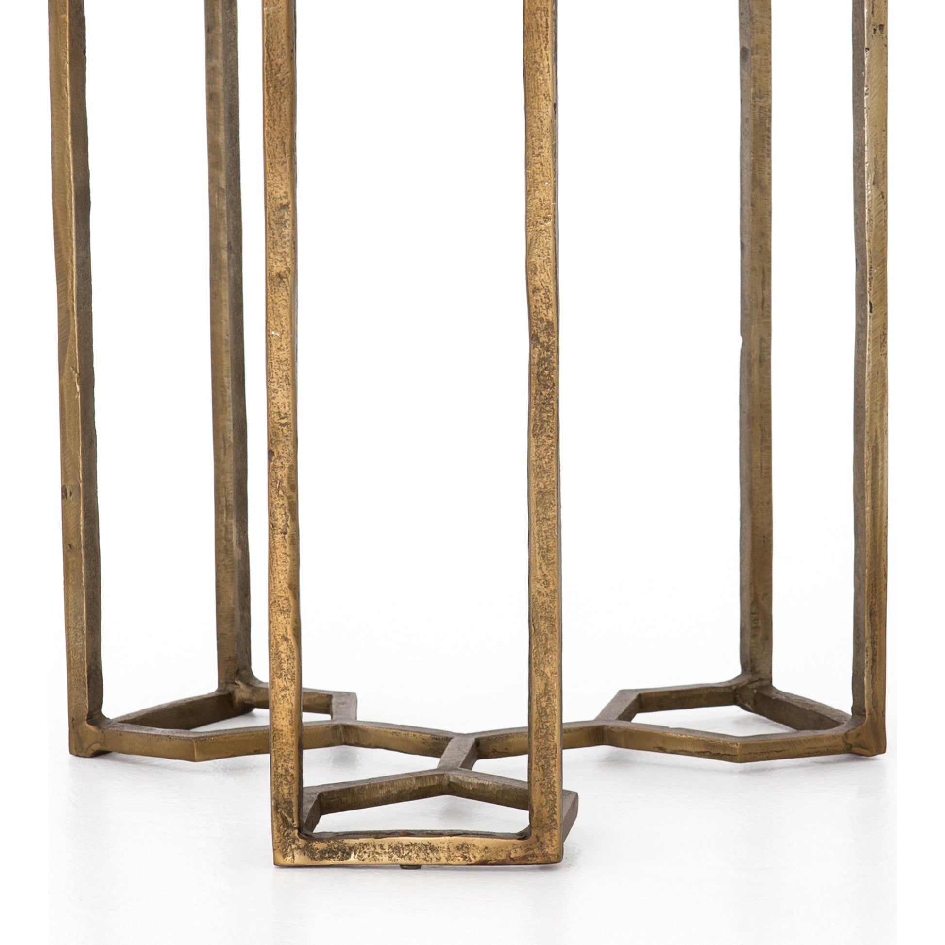 Naomi Marble End Table by Four Hands in raw brass, polished white marble. Made from solid marble, aluminum, engineered hardwood in a modern style.