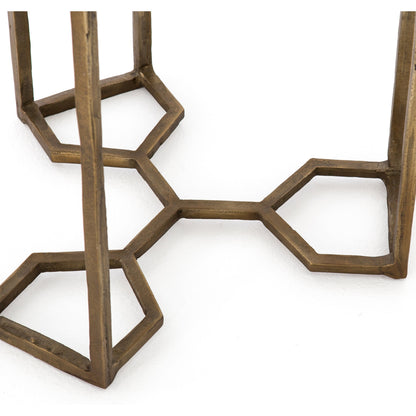 Naomi Marble End Table by Four Hands in raw brass, polished white marble. Made from solid marble, aluminum, engineered hardwood in a modern style.