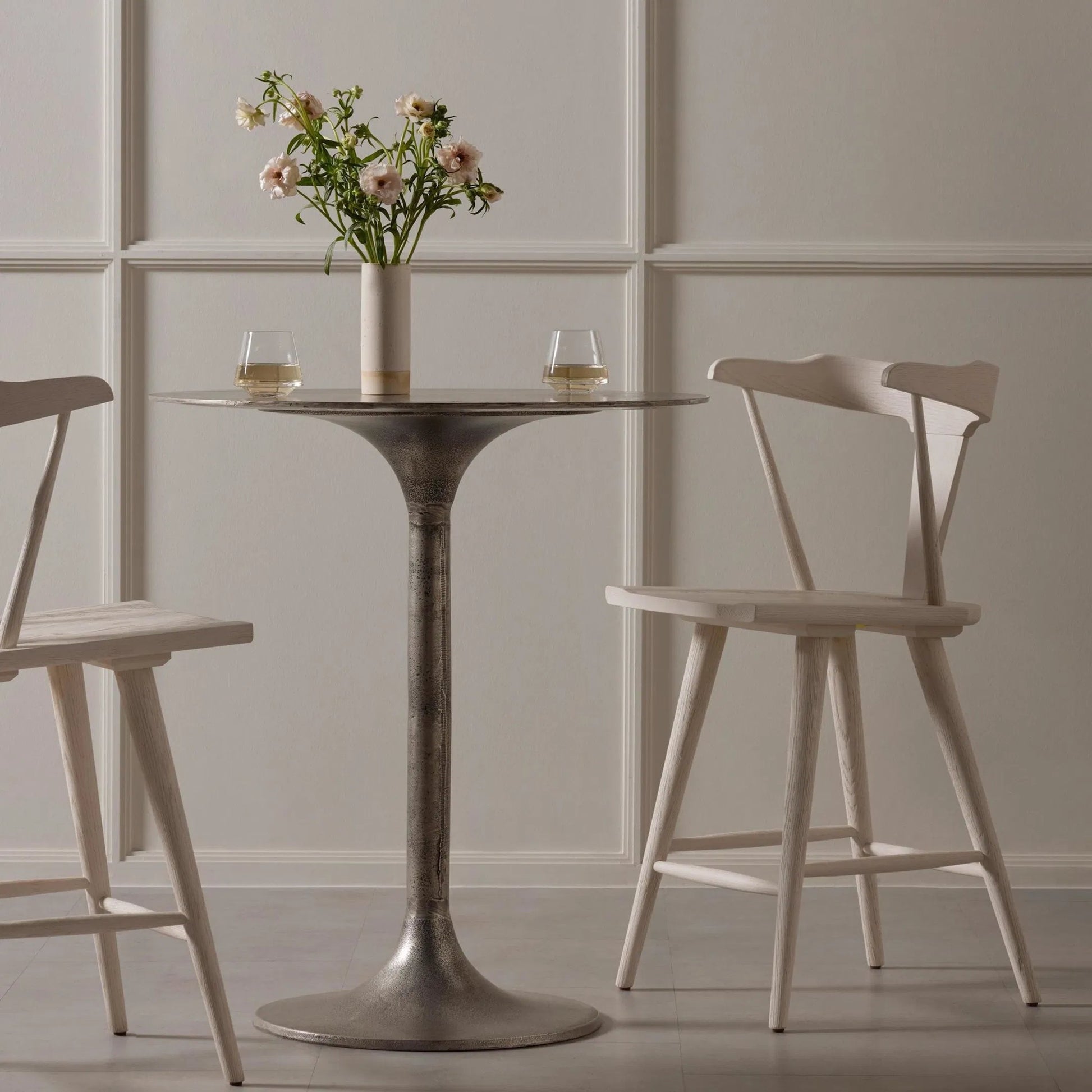 Simone Counter Table by Four Hands in raw antique nickel. Made from aluminum in a modern style.