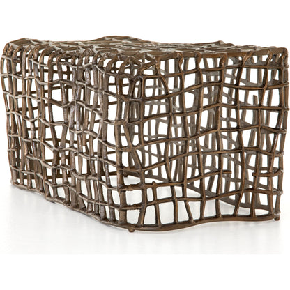 Zander Bench by Four Hands in aged bronze. Made from aluminum in a coastal style.