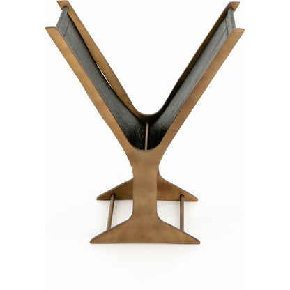 Feldman Magazine Rack by Four Hands in rustic brass, perforated black. Made from aluminum, faux leather in a cottage & farmhouse style.
