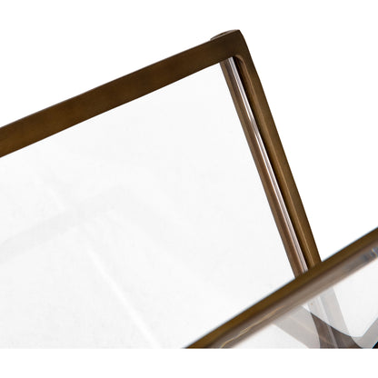 Feldman Magazine Rack by Four Hands in rustic brass, perforated black. Made from aluminum, faux leather in a cottage & farmhouse style.
