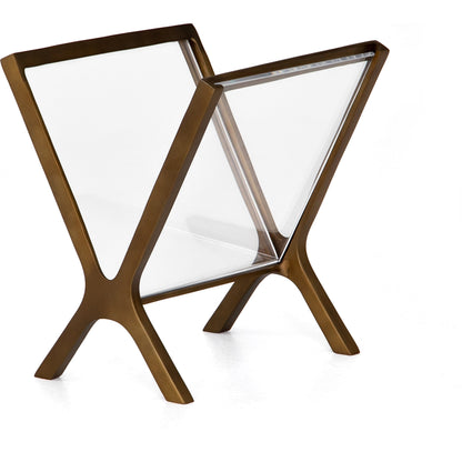 Feldman Magazine Rack by Four Hands in rustic brass, perforated black. Made from aluminum, faux leather in a cottage & farmhouse style.
