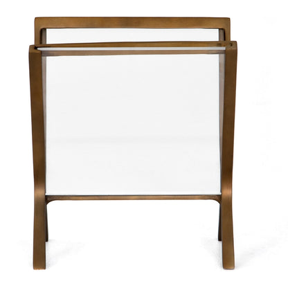 Feldman Magazine Rack by Four Hands in rustic brass, perforated black. Made from aluminum, faux leather in a cottage & farmhouse style.