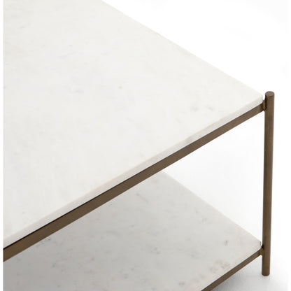 Felix Bunching Table by Four Hands in hammered grey w/clear powder coat, polished white marble and hammered gray, polished white marble. Made from solid marble, iron in a modern style.