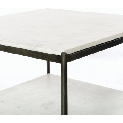 Felix Bunching Table by Four Hands in hammered grey w/clear powder coat, polished white marble and hammered gray, polished white marble. Made from solid marble, iron in a modern style.