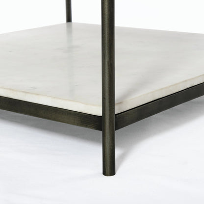 Felix Bunching Table by Four Hands in hammered grey w/clear powder coat, polished white marble and hammered gray, polished white marble. Made from solid marble, iron in a modern style.