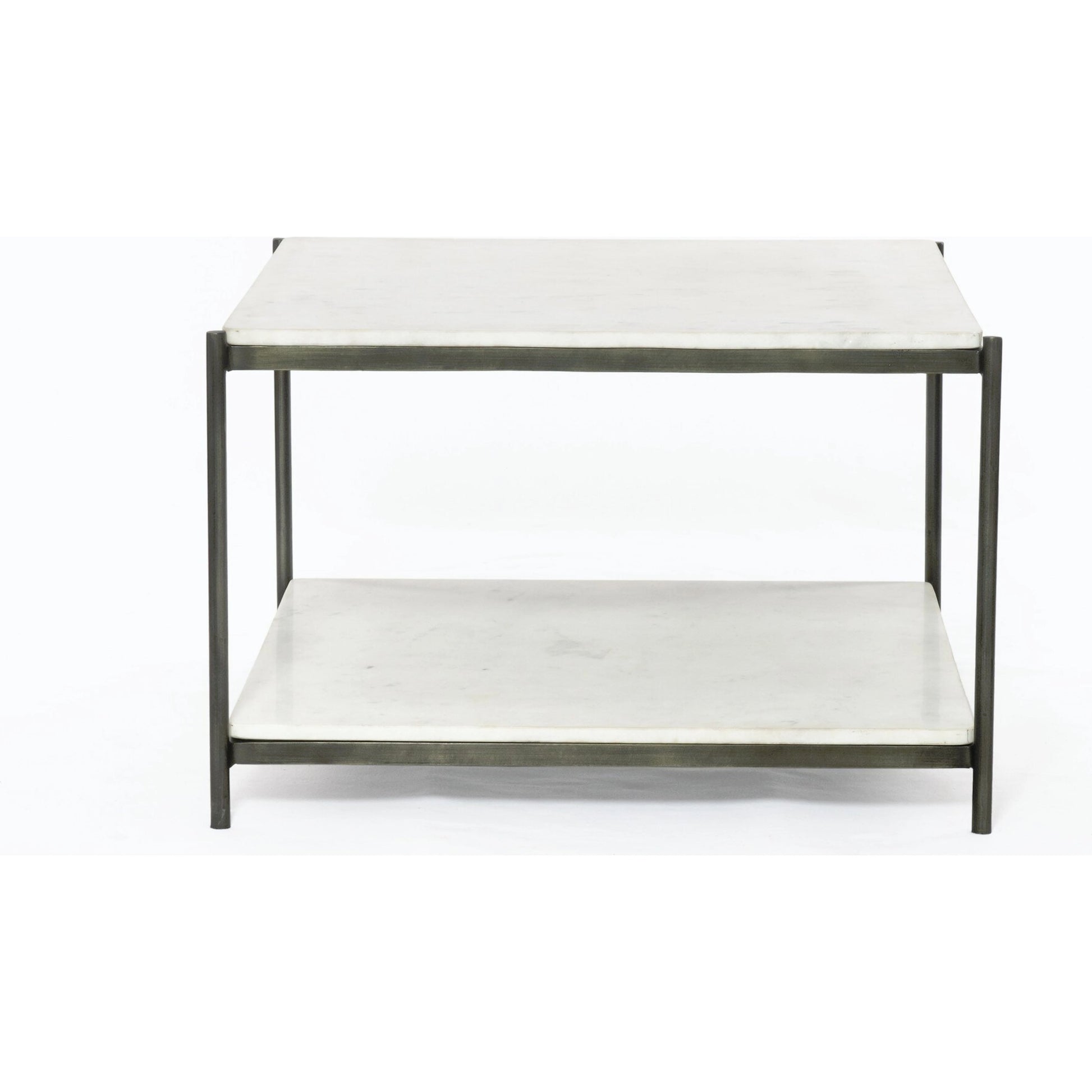 Felix Bunching Table by Four Hands in hammered grey w/clear powder coat, polished white marble and hammered gray, polished white marble. Made from solid marble, iron in a modern style.