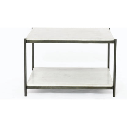 Felix Bunching Table by Four Hands in hammered grey w/clear powder coat, polished white marble and hammered gray, polished white marble. Made from solid marble, iron in a modern style.