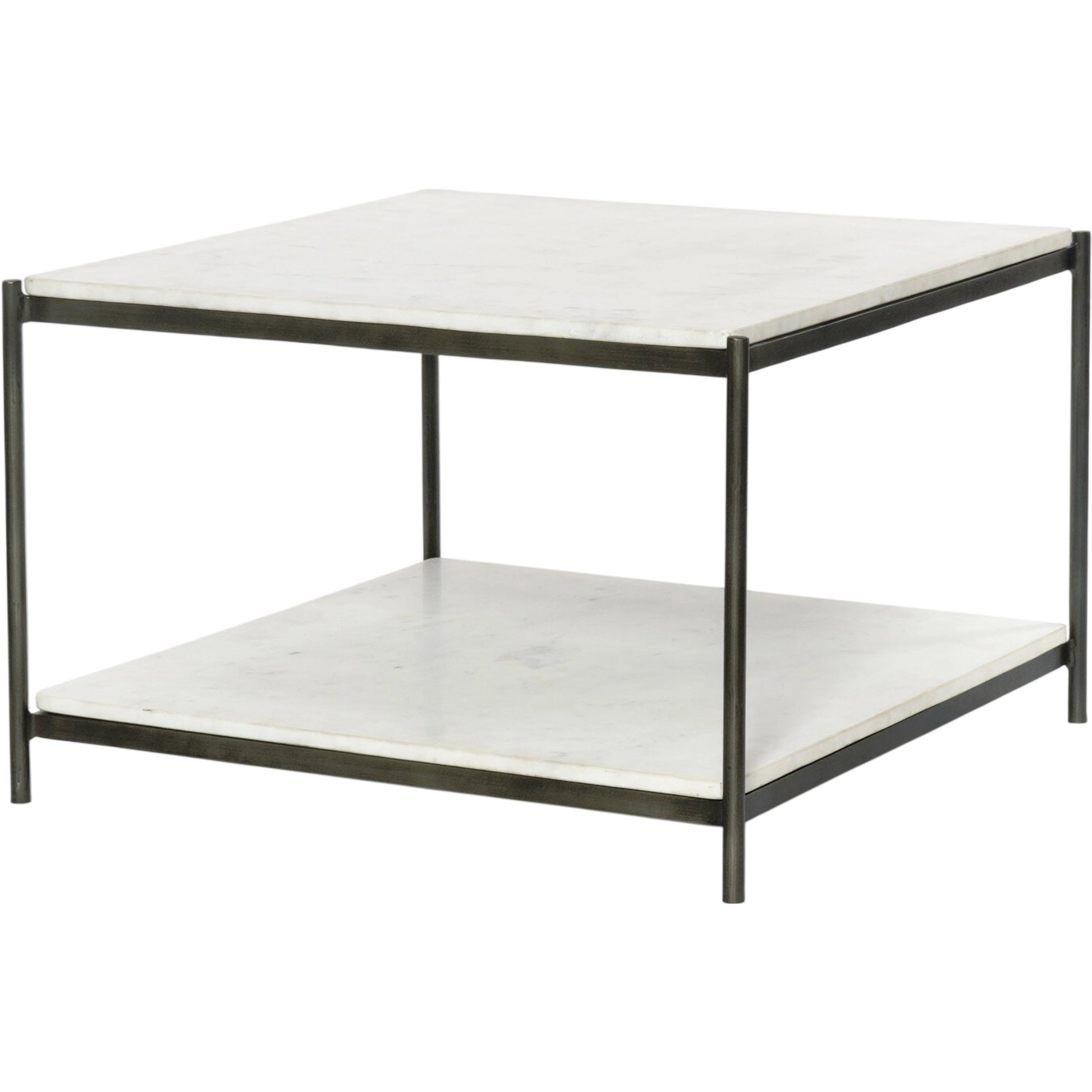 Felix Bunching Table by Four Hands in hammered grey w/clear powder coat, polished white marble and hammered gray, polished white marble. Made from solid marble, iron in a modern style.