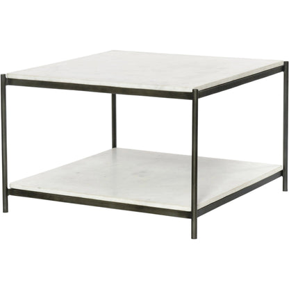 Felix Bunching Table by Four Hands in hammered grey w/clear powder coat, polished white marble and hammered gray, polished white marble. Made from solid marble, iron in a modern style.