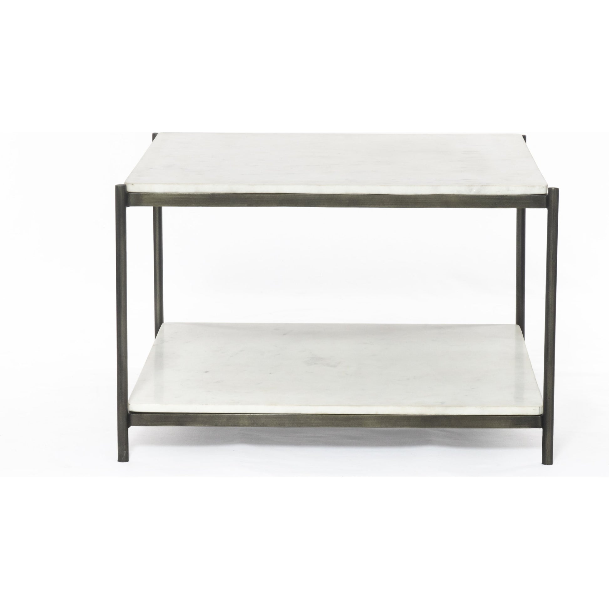 Felix Bunching Table by Four Hands in hammered grey w/clear powder coat, polished white marble and hammered gray, polished white marble. Made from solid marble, iron in a modern style.