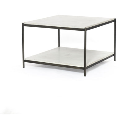 Felix Bunching Table by Four Hands in hammered grey w/clear powder coat, polished white marble and hammered gray, polished white marble. Made from solid marble, iron in a modern style.