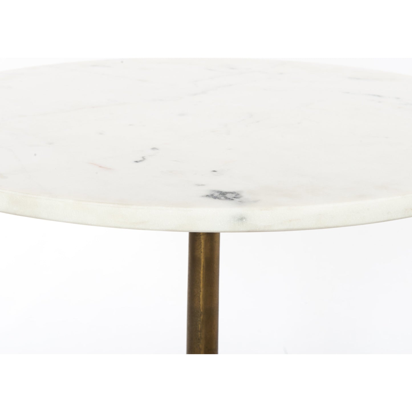 004 SI-1715583 | Closeup | Helen End Table by Four Hands in raw brass, polished white marble. Made from solid marble, aluminum in a modern style.