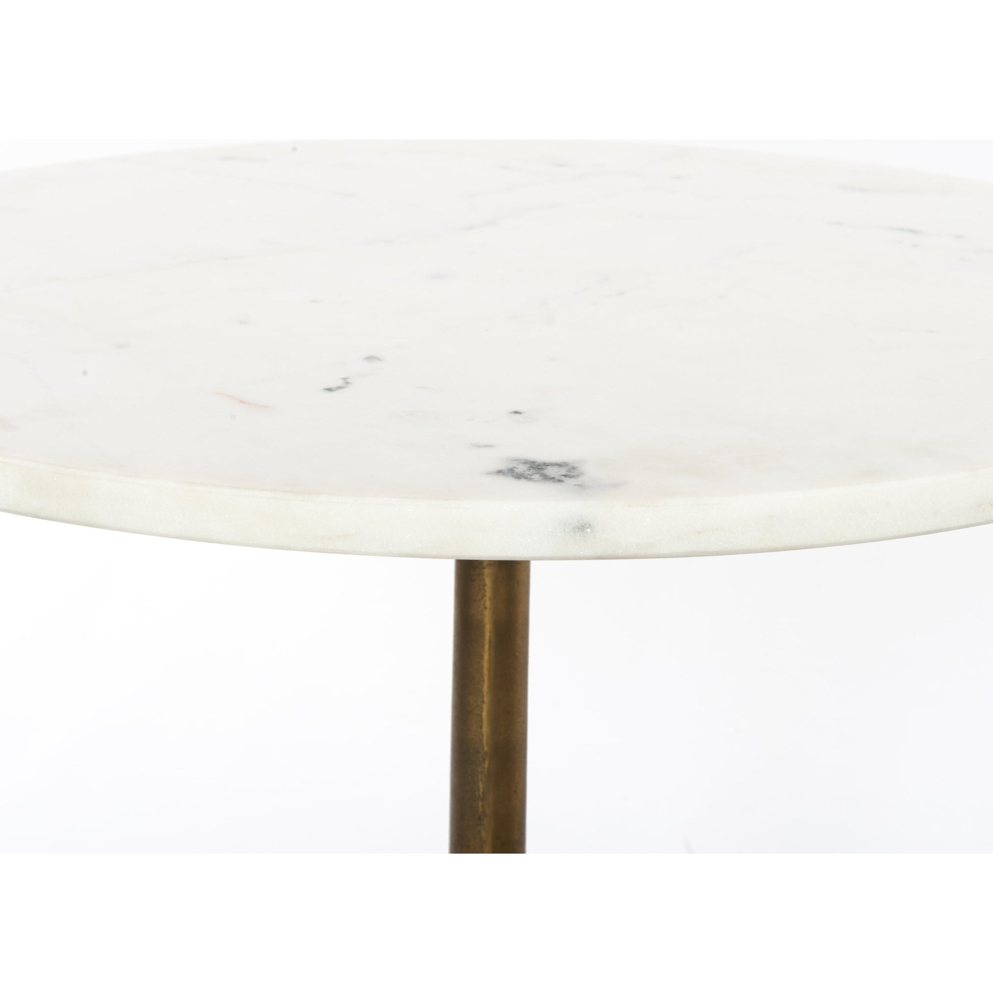 Helen End Table by Four Hands in raw brass, polished white marble. Made from solid marble, aluminum in a modern style.