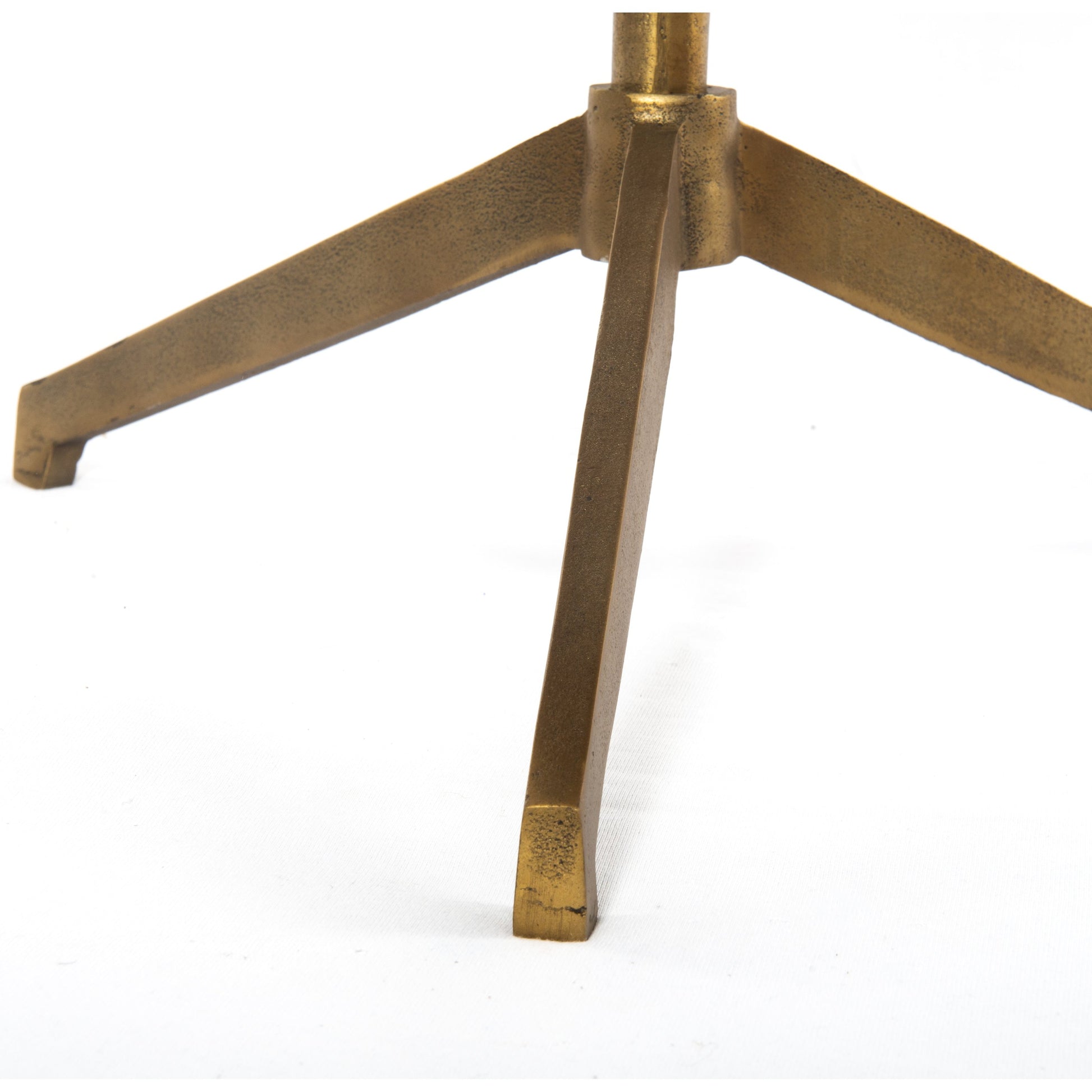 Helen End Table by Four Hands in raw brass, polished white marble. Made from solid marble, aluminum in a modern style.