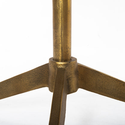 Helen End Table by Four Hands in raw brass, polished white marble. Made from solid marble, aluminum in a modern style.