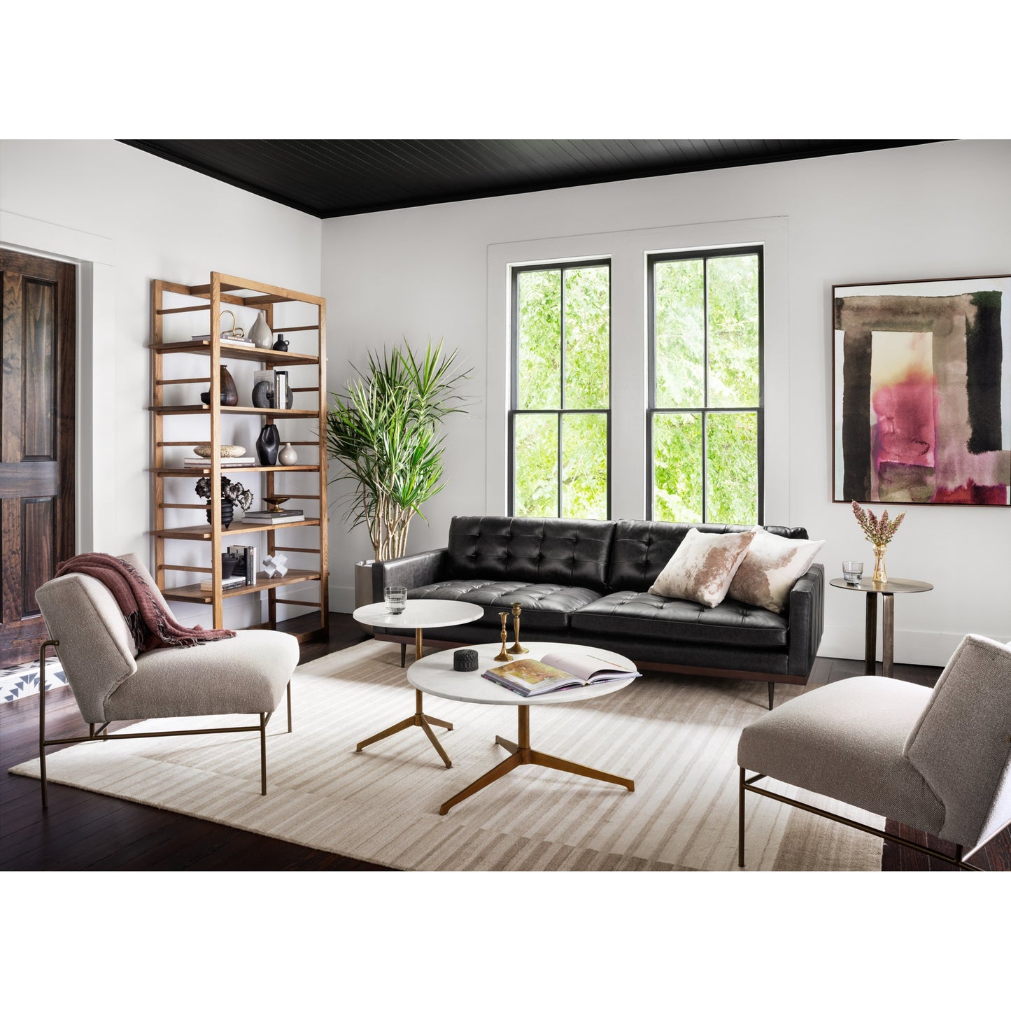 002 SI-1715583 | Lifestyle | Helen End Table by Four Hands in raw brass, polished white marble. Made from solid marble, aluminum in a modern style.