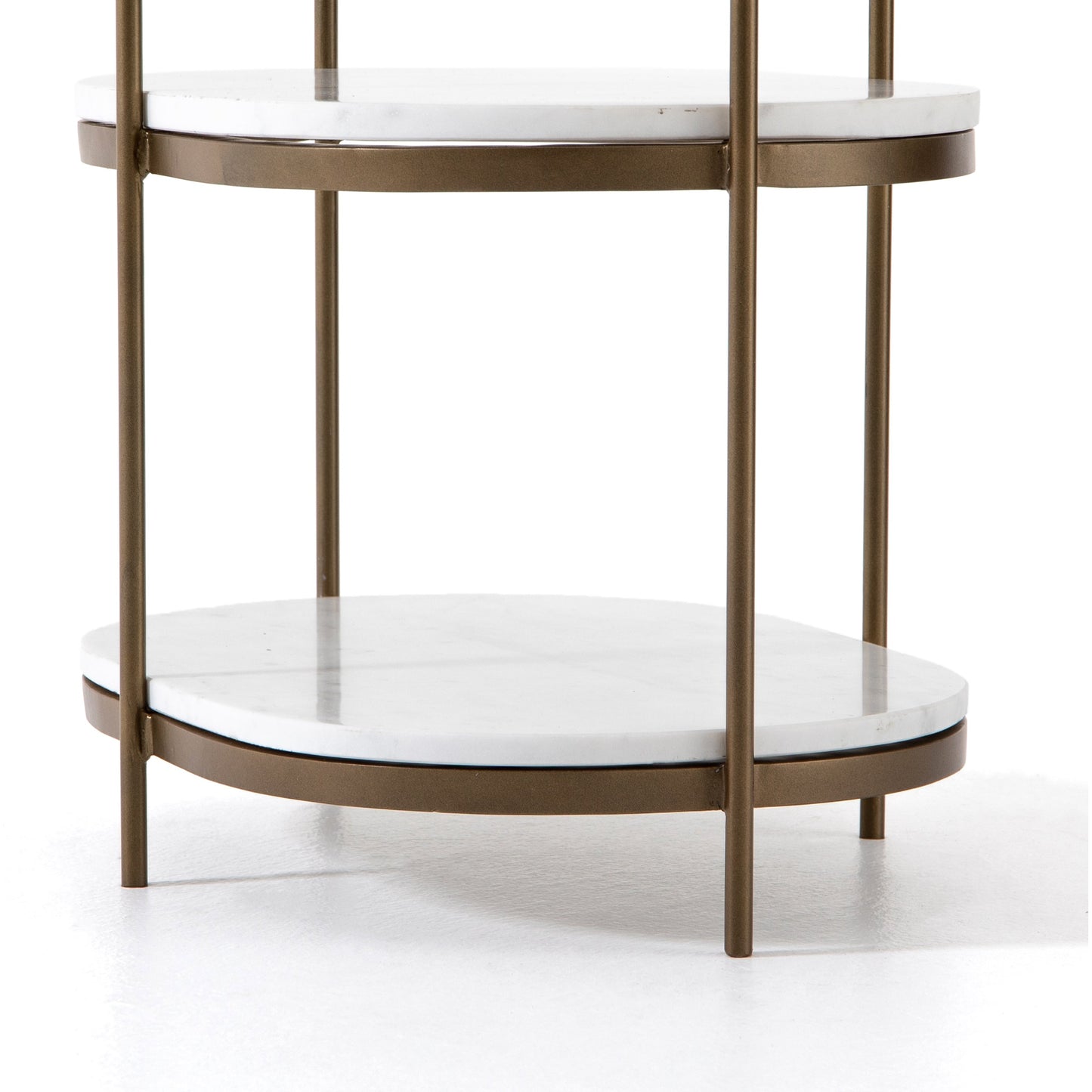006 SI-1715263 | Additional Silo | Felix Oval Nightstand by Four Hands in antique brass, polished white marble. Made from iron, solid marble in a modern style.