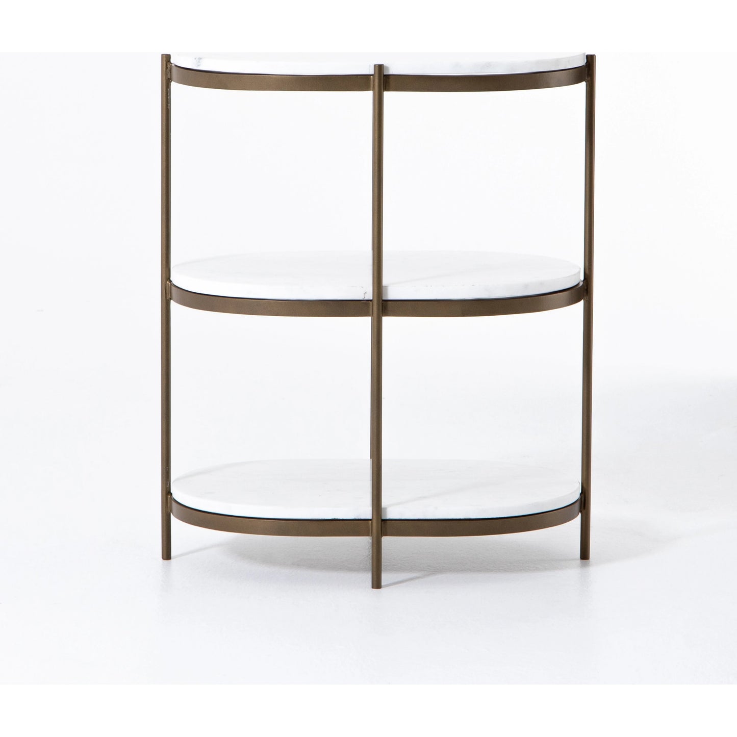 033 SI-1715263 | Additional Silo | Felix Oval Nightstand by Four Hands in antique brass, polished white marble. Made from iron, solid marble in a modern style.