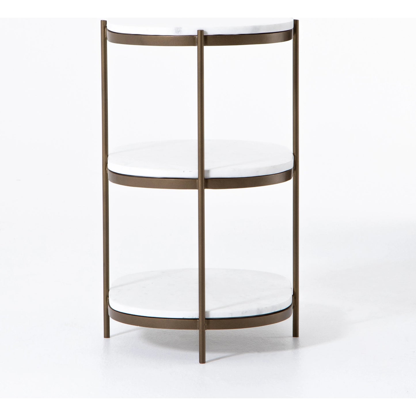 034 SI-1715263 | Additional Silo | Felix Oval Nightstand by Four Hands in antique brass, polished white marble. Made from iron, solid marble in a modern style.