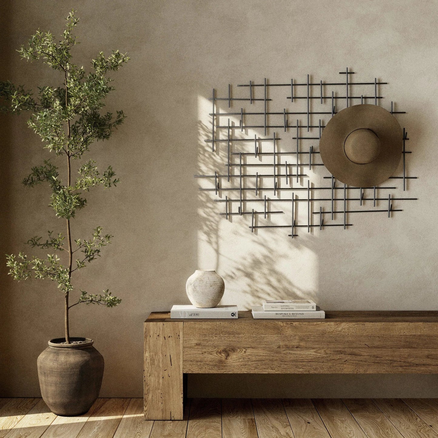 021 SI-1714931 | Lifestyle | Crossin Coat Rack by Four Hands in iron matte black and iron matte black. Made from iron in a modern style.