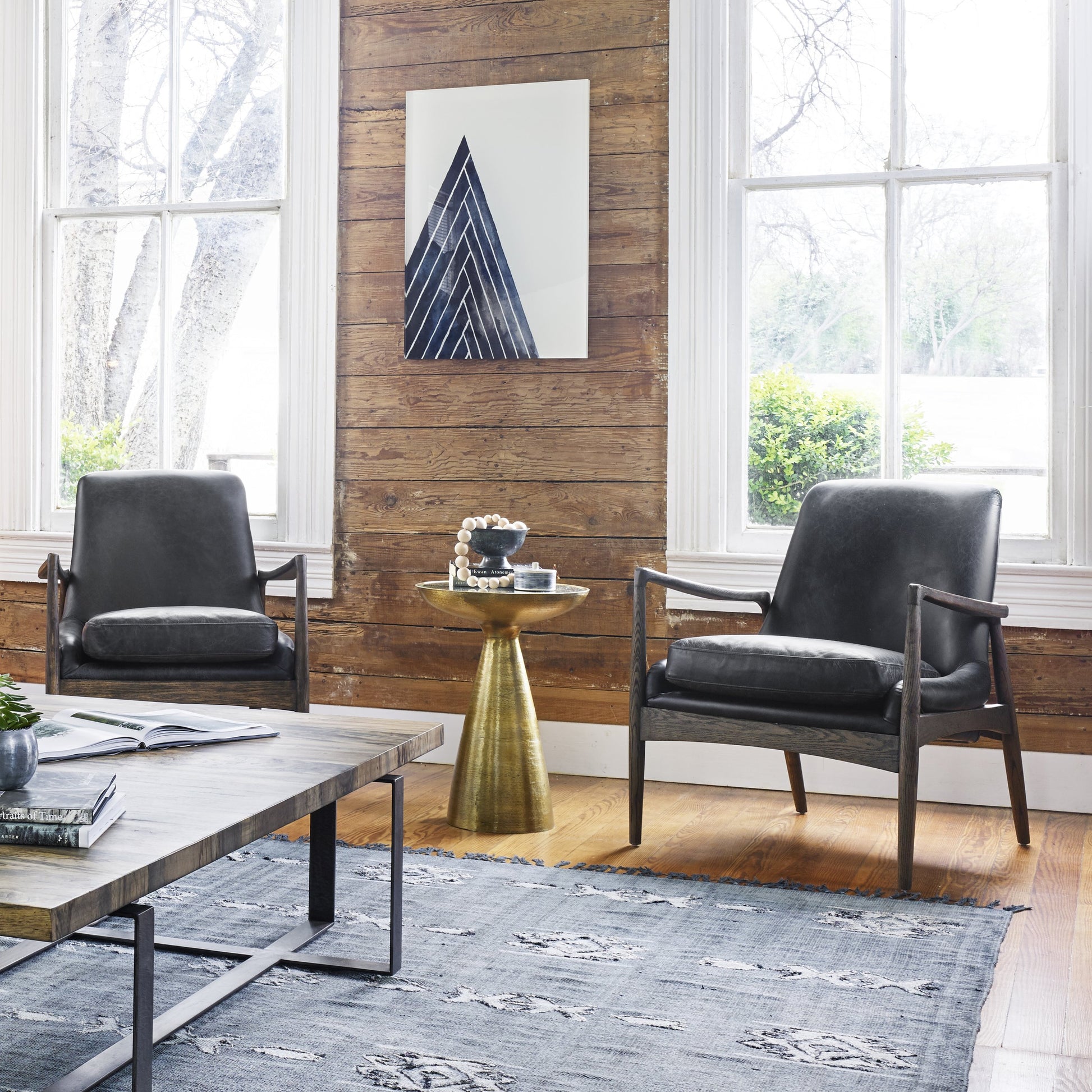 Marlow Mod Pedestal Table by Four Hands. Made from glass, aluminum, engineered hardwood in a modern style.