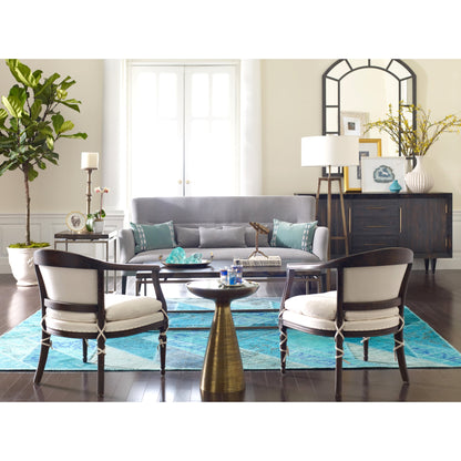 Marlow Mod Pedestal Table by Four Hands. Made from glass, aluminum, engineered hardwood in a modern style.