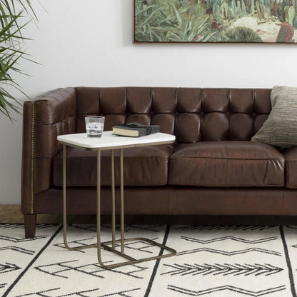 Adalley C Table by Four Hands in iron matte brass, polished white marble. Made from solid marble, iron in a modern style.