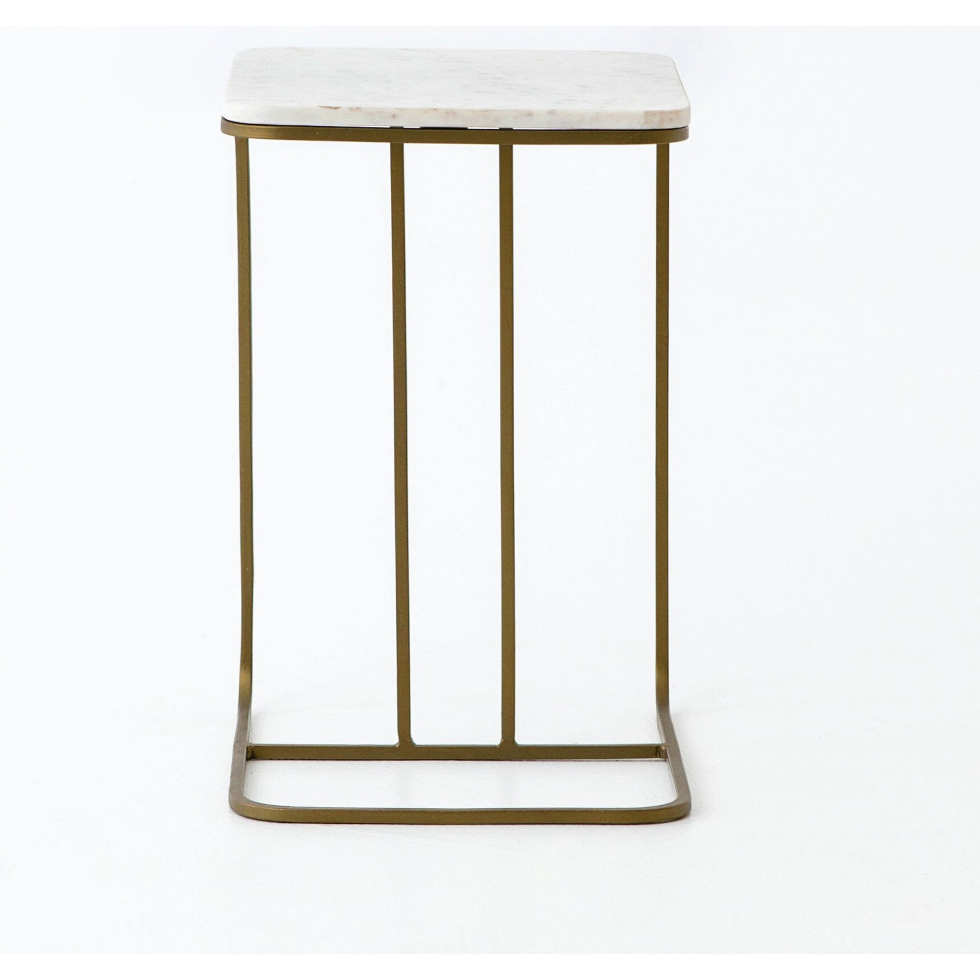 Adalley C Table by Four Hands in iron matte brass, polished white marble. Made from solid marble, iron in a modern style.
