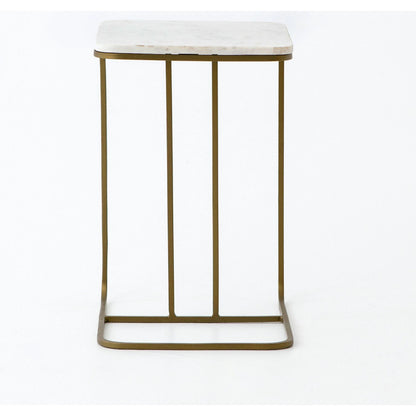Adalley C Table by Four Hands in iron matte brass, polished white marble. Made from solid marble, iron in a modern style.